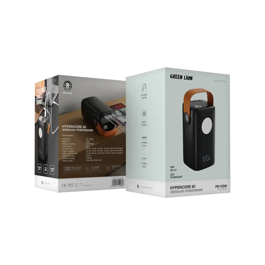 Green Lion Hyper Core 60 power bank with portable handle - black