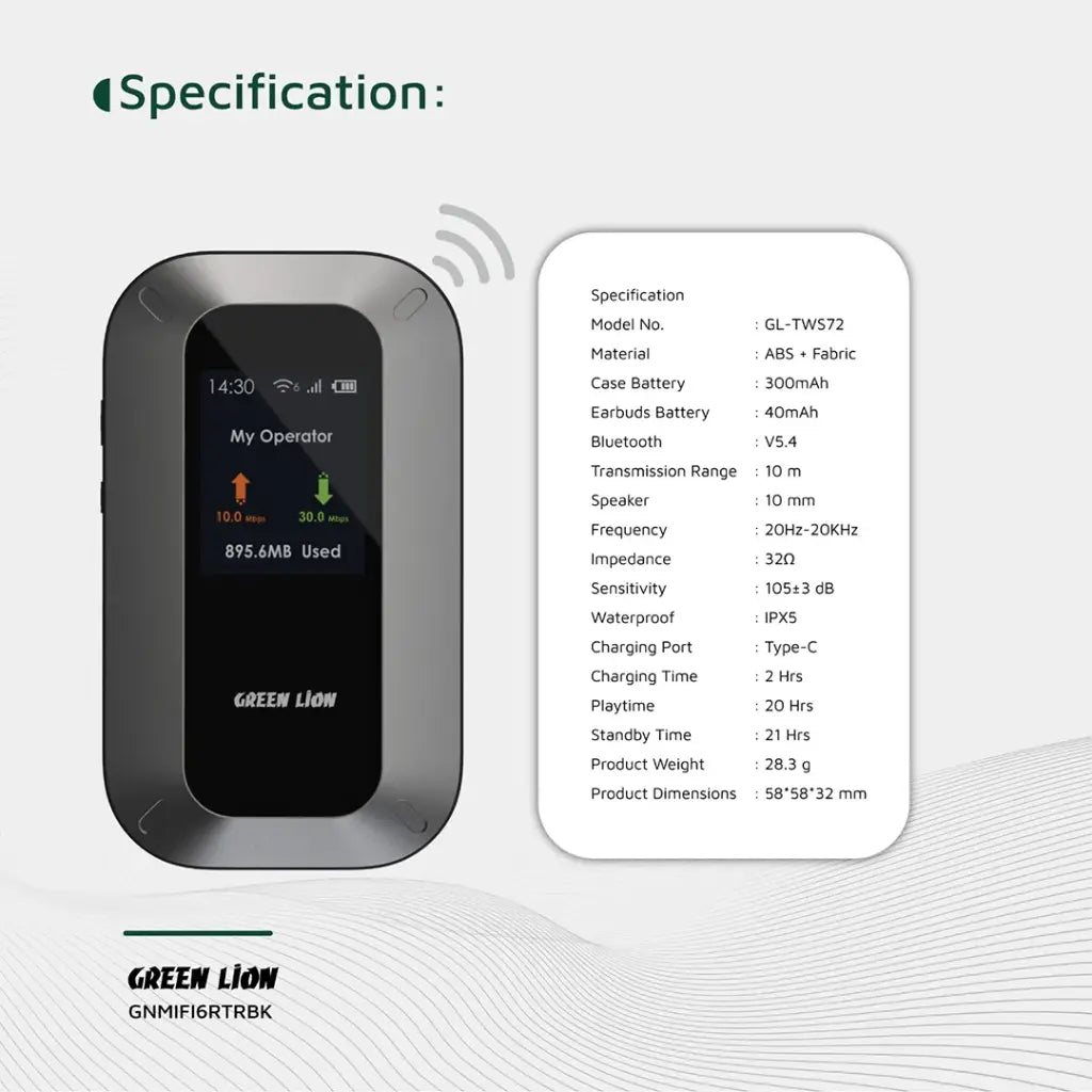 Green Lion Portable MiFi Router - Black
