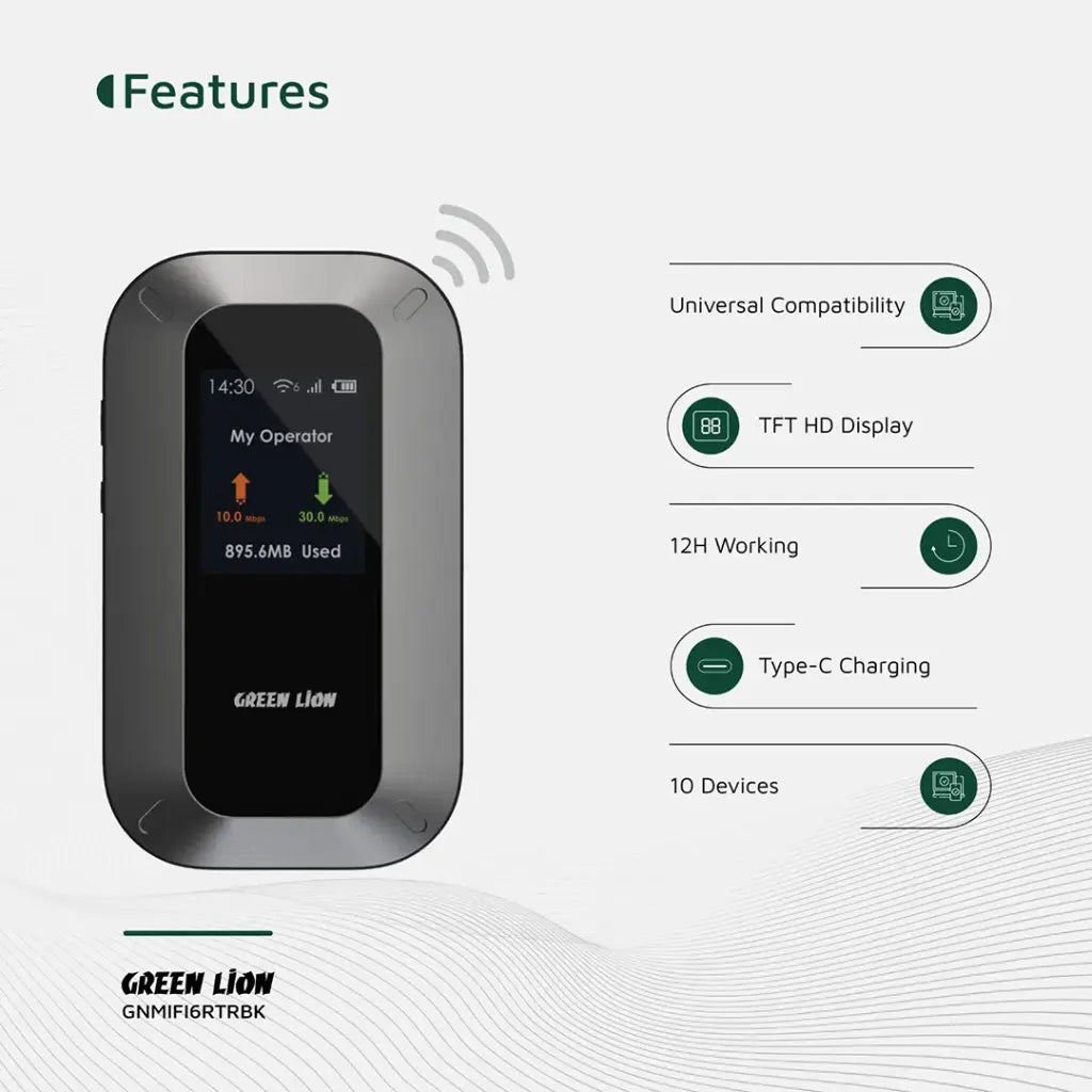 Green Lion Portable MiFi Router (10-Devices Connectivity)