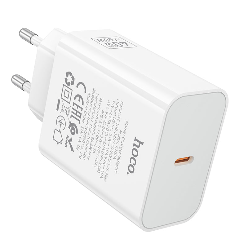 Fast charging USB-C wall adapter HOCO C162A EU plug
