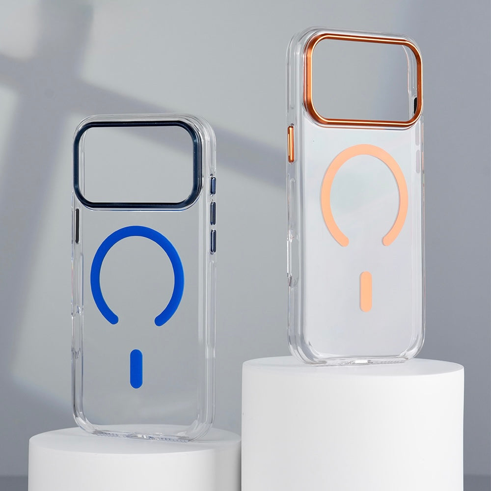 Transparent MagSafe plastic case with colored magnetic ring
