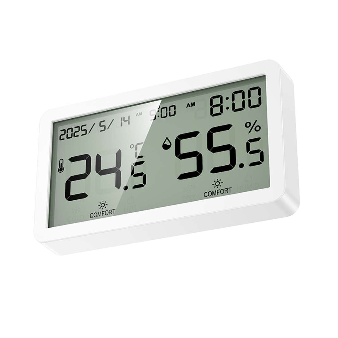 LCD indoor thermometer and humidity monitor with clock
