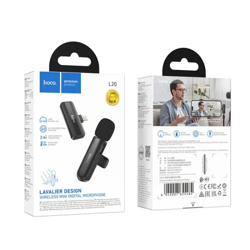 HOCO L20 Lightning mic clipped on for iPhone vlogging