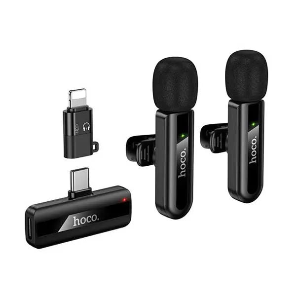 Hoco L20 Dual Lavalier Microphone front view with two clip-on mics