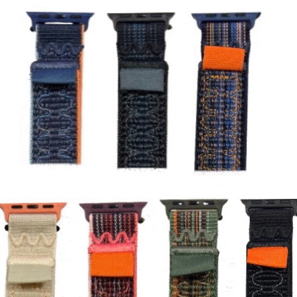 Woven nylon Apple Watch band on watch front view