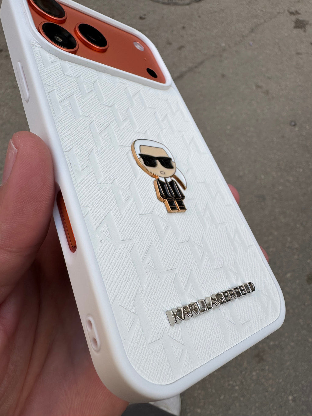 Karl Lagerfeld Designer iPhone Case – Orange, Back Panel Detail
