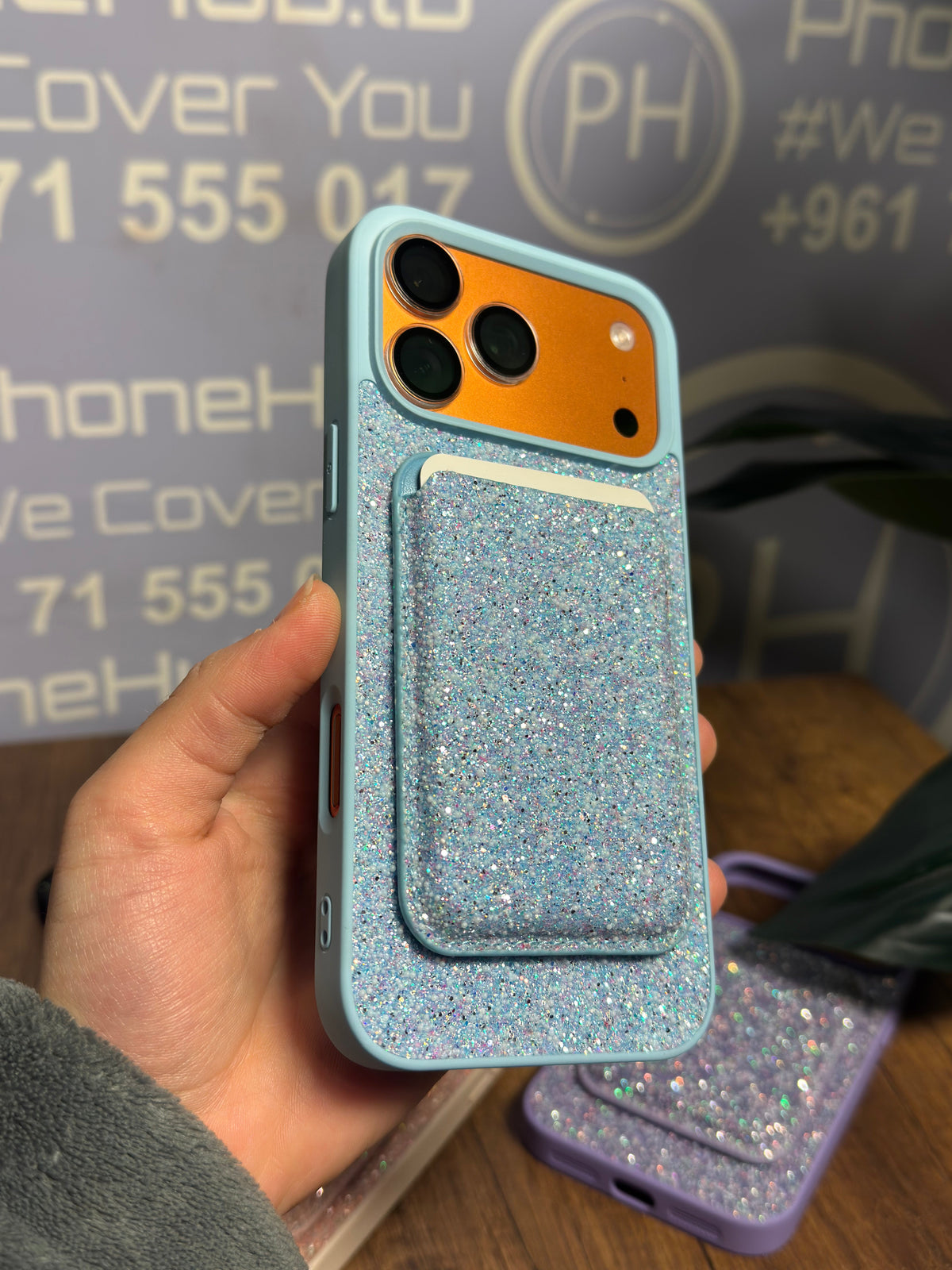 Glitter MagSafe Case – Wallet Detached Showing Cards