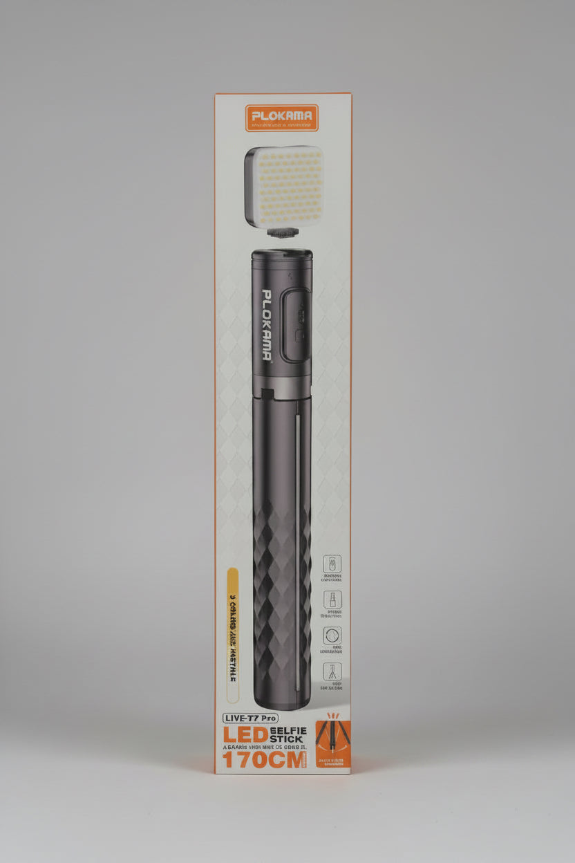 Plokama T7 Pro Selfie Stick Tripod Extended – LED Fill Light