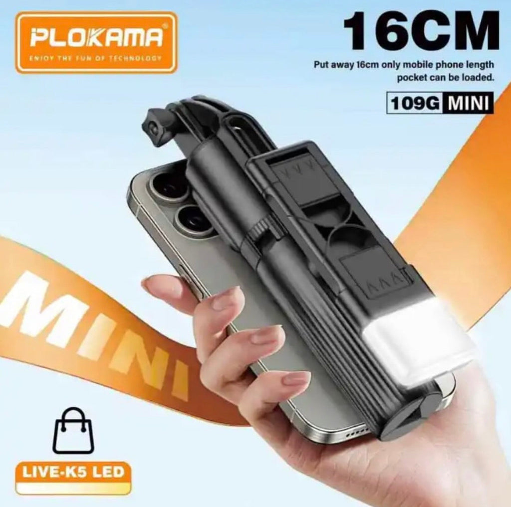 Portable Plokama selfie stick extended for vlogging and selfies
