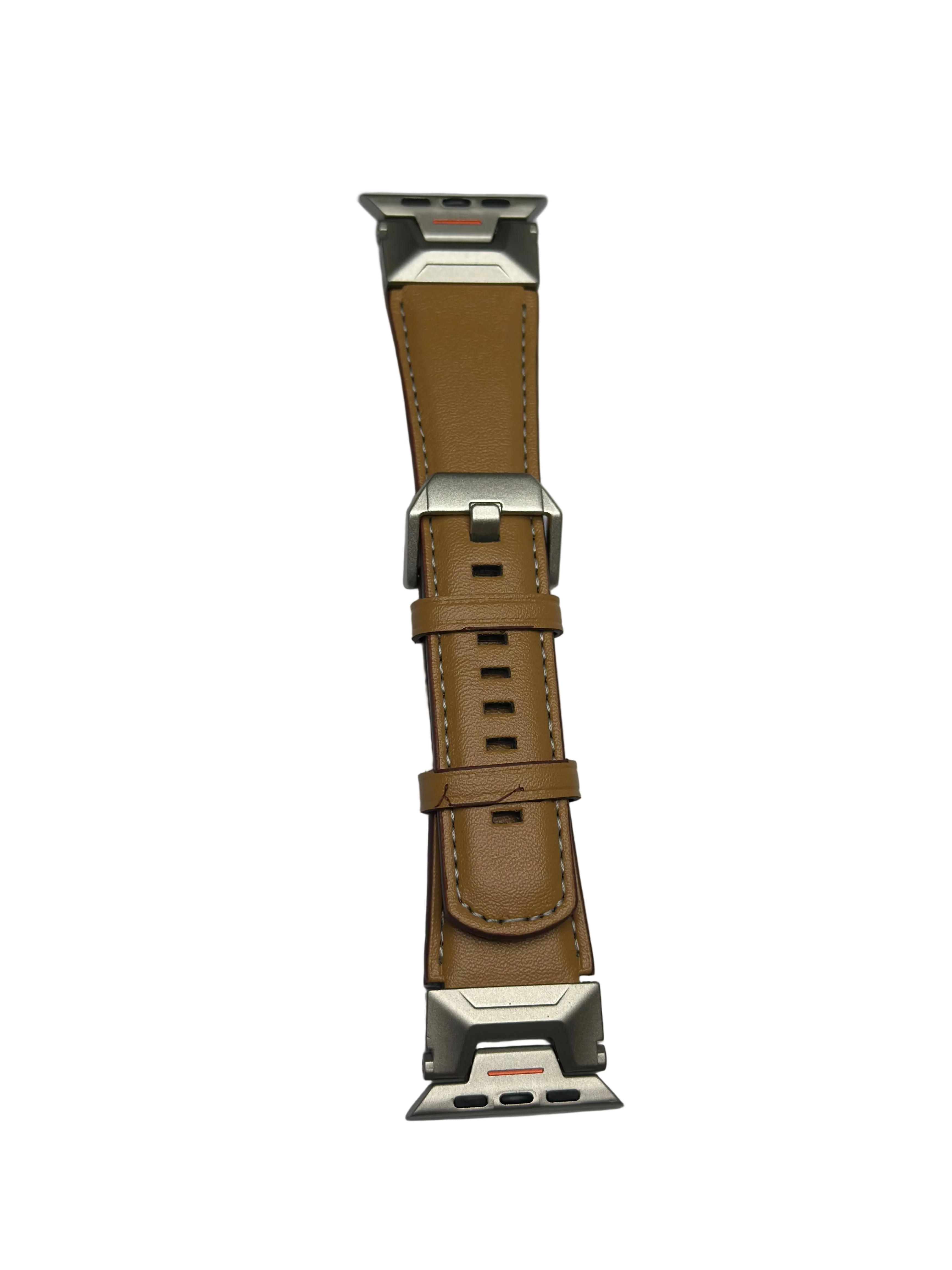 Leather Apple Watch band metal buckle close-up