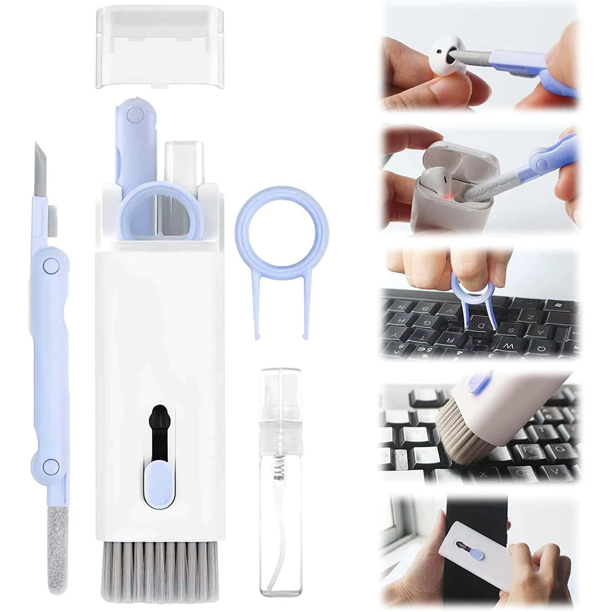 7-in-1 electronics cleaning kit front view with tools