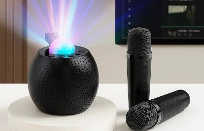 Mini karaoke speaker dual wireless mic duet singing demo