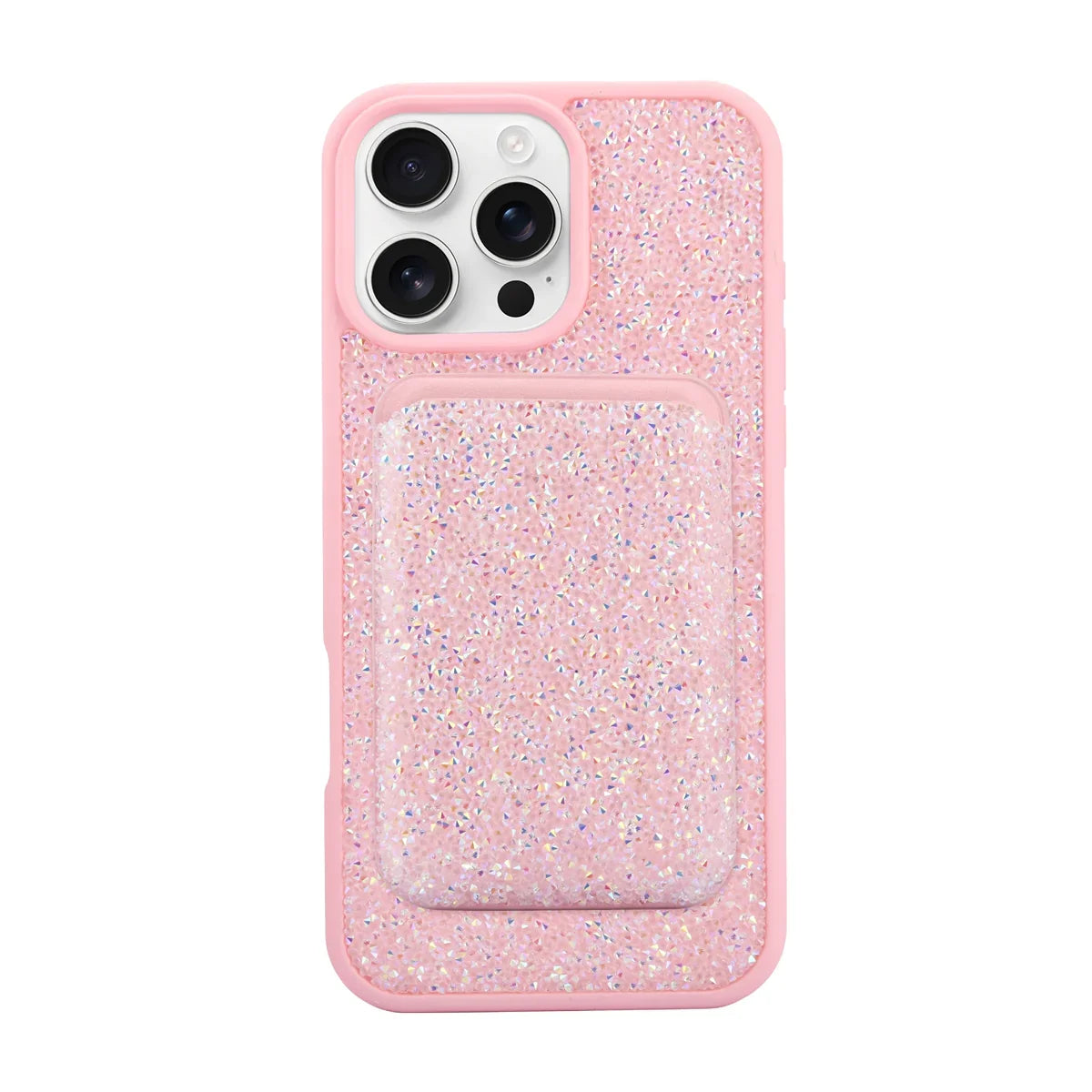 Glitter MagSafe Case – Pink Glitter with Magnetic Wallet Attached