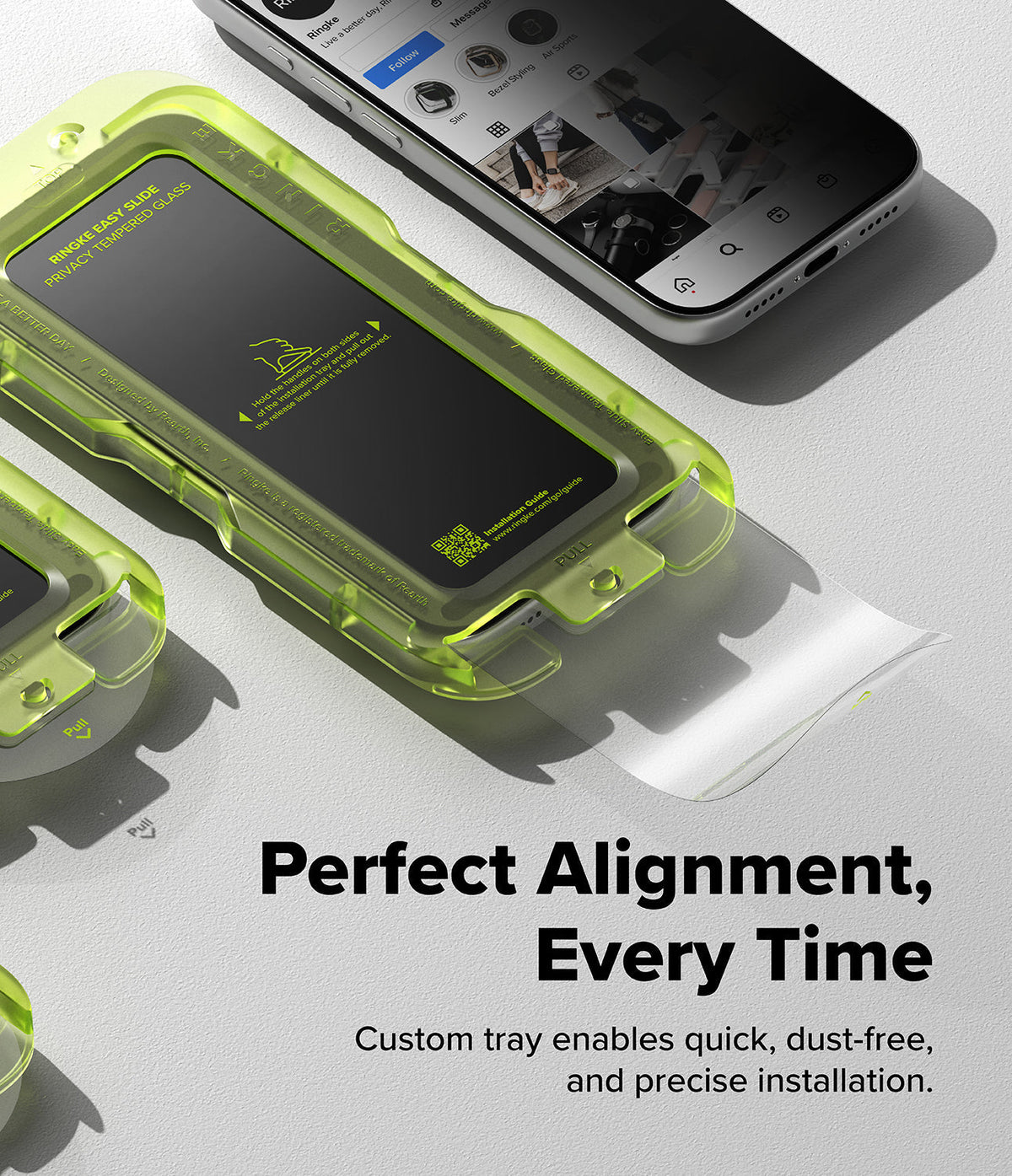 Easy Slide alignment tray in use for screen protector installation