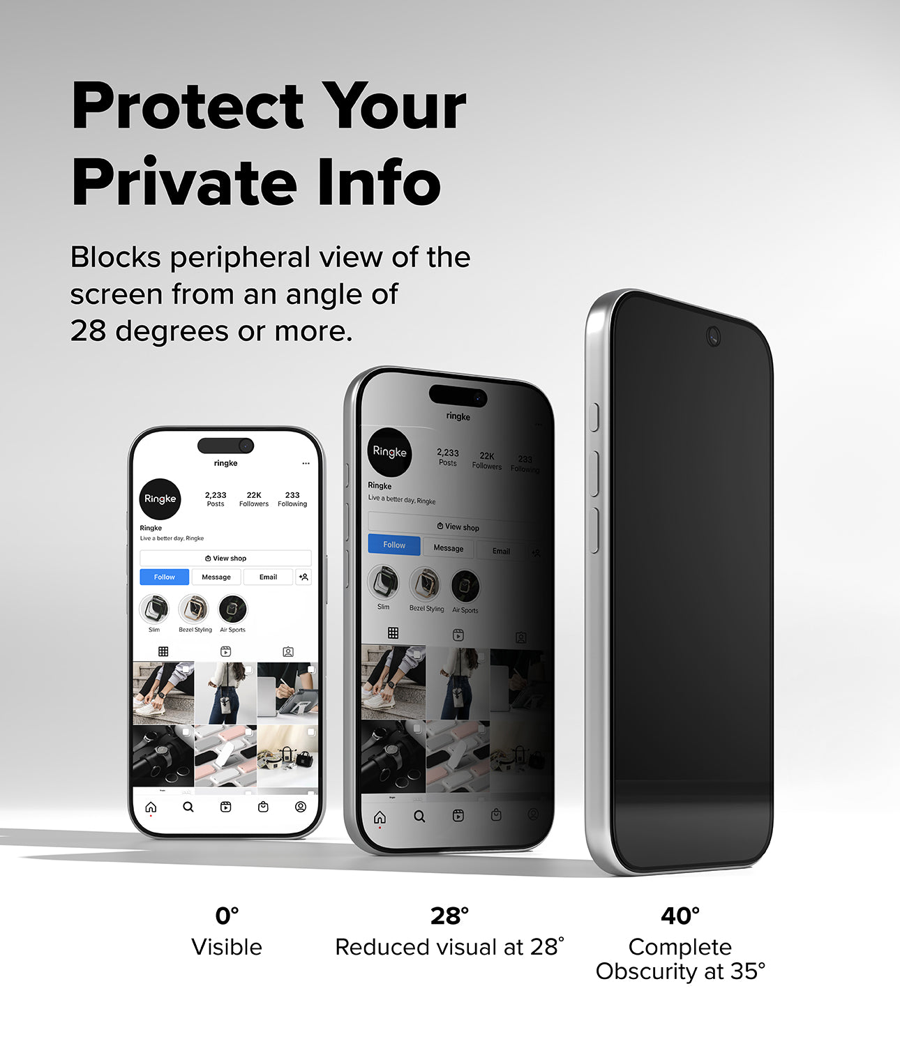 Privacy filter – side angle visibility blocked at 40 degrees