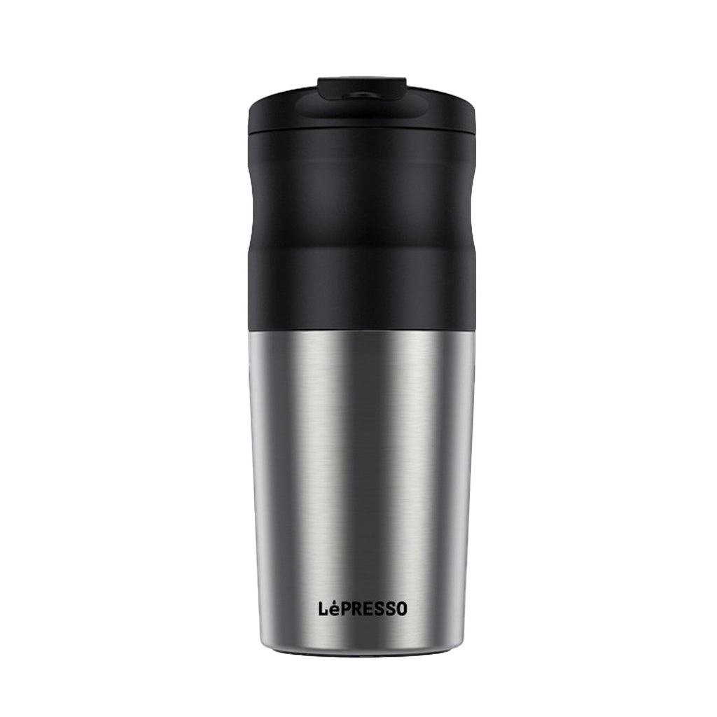 LePresso portable mug coffee maker with built-in burr grinder
