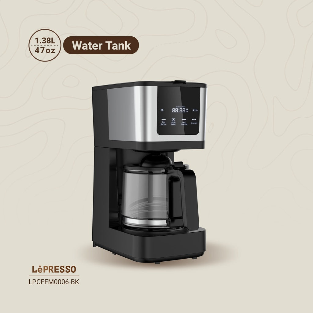 Touch control panel of LePresso coffee maker close-up
