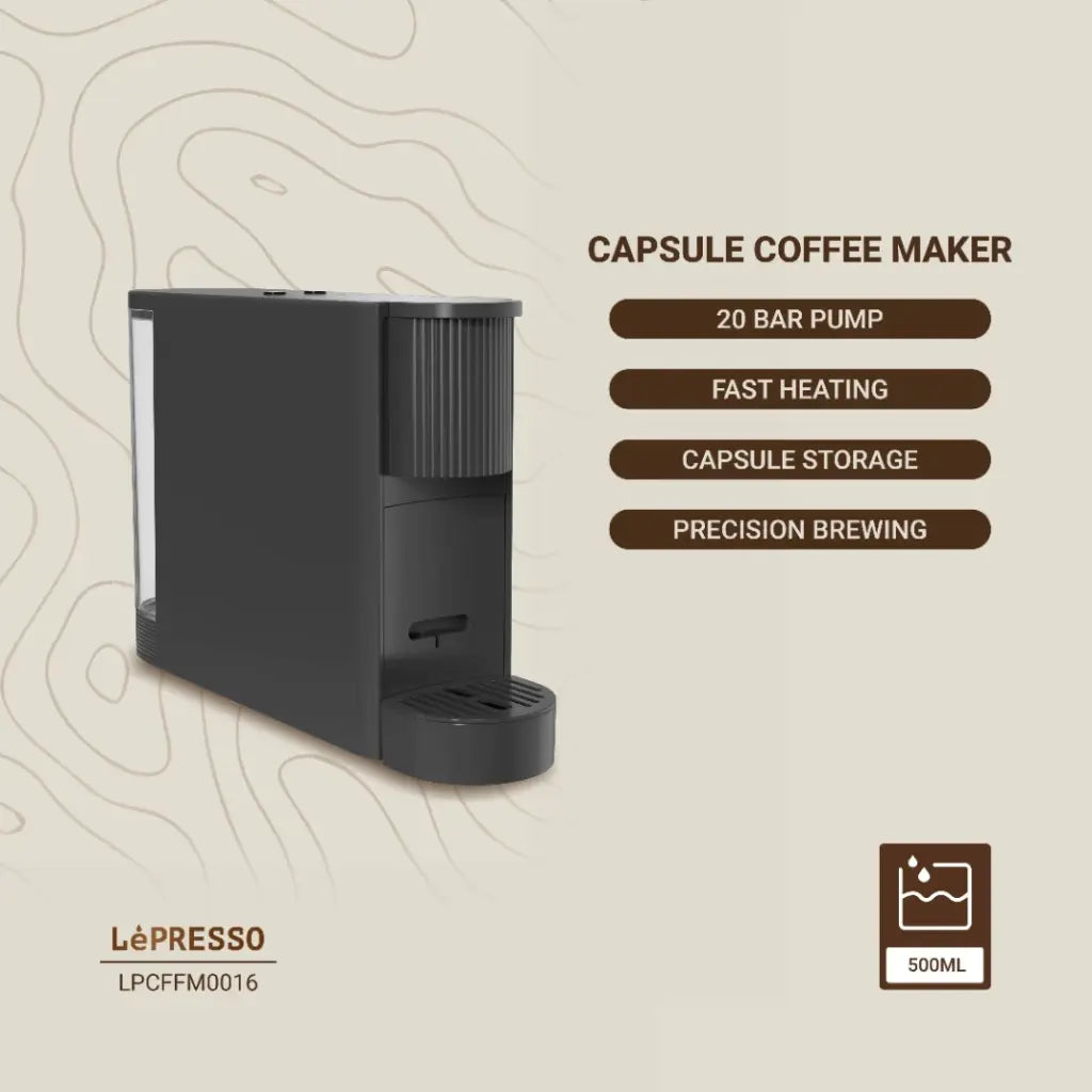 LePresso capsule coffee maker with Nespresso pod close-up