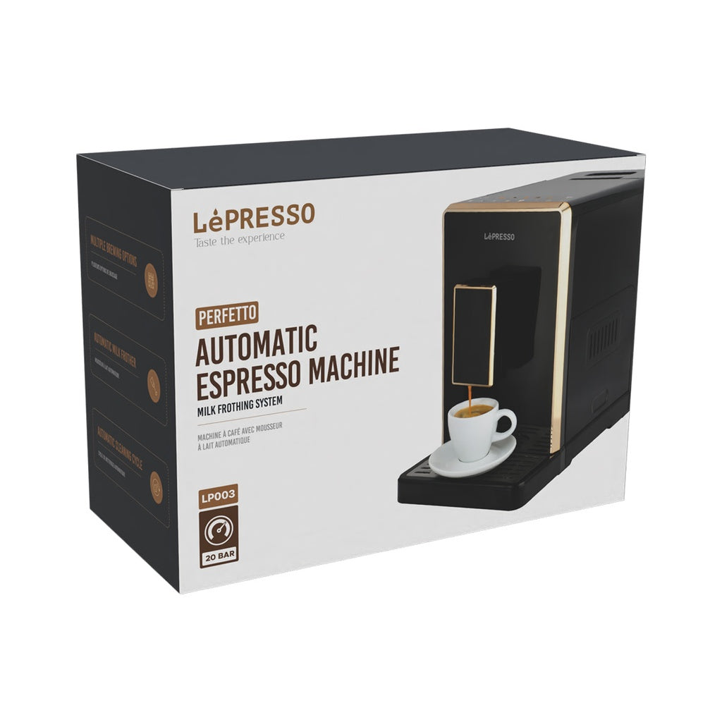 LePresso automatic milk frother steaming milk from 0.75L milk tank for cappuccino or latte
