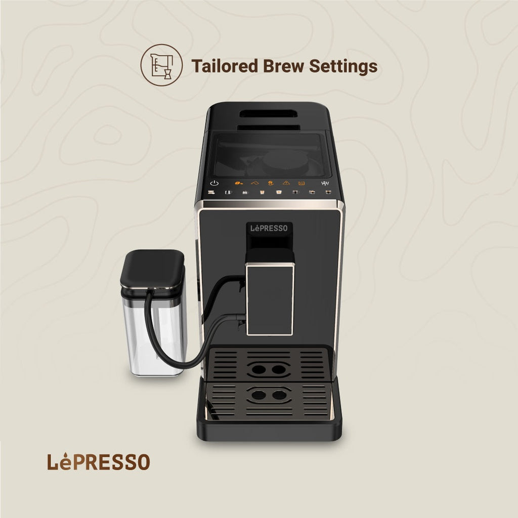 LePresso automatic espresso machine milk frother in use