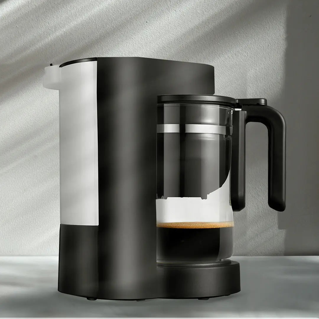 LePresso Duo Brew compact black design with overheat protection and UK 3-pin plug, ideal for home and office
