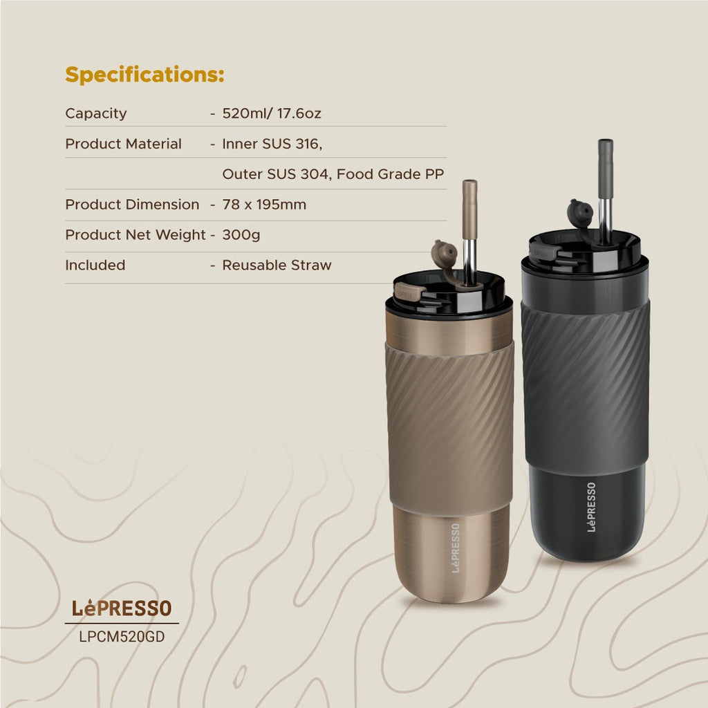 Infusion filter inside LePresso tumbler preparing fresh tea and flavored water on the go
