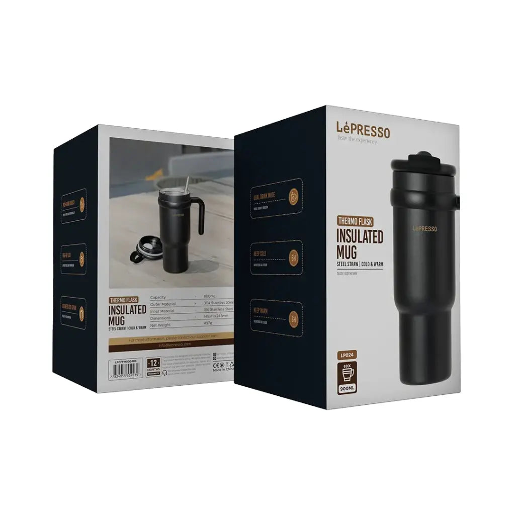 Leakproof push lock system on LePresso travel mug
