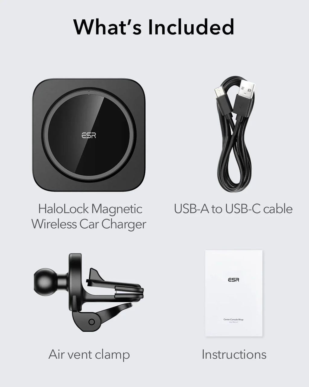ESR Wireless Car Charger Holder (HaloLock) – Black