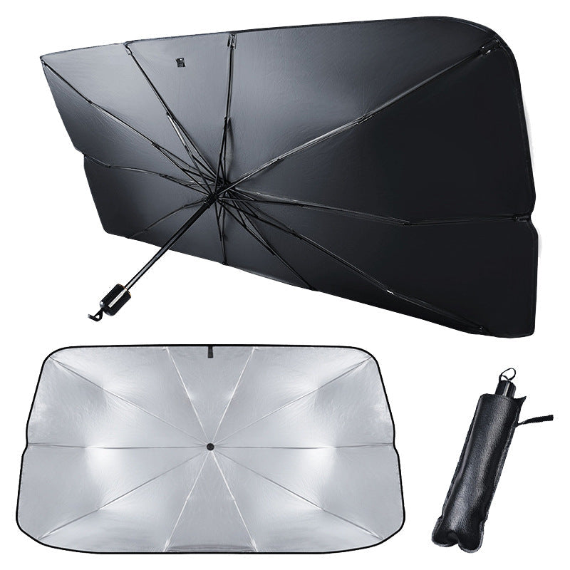 Universal car windshield sun shade fitting most standard cars, trucks and SUVs