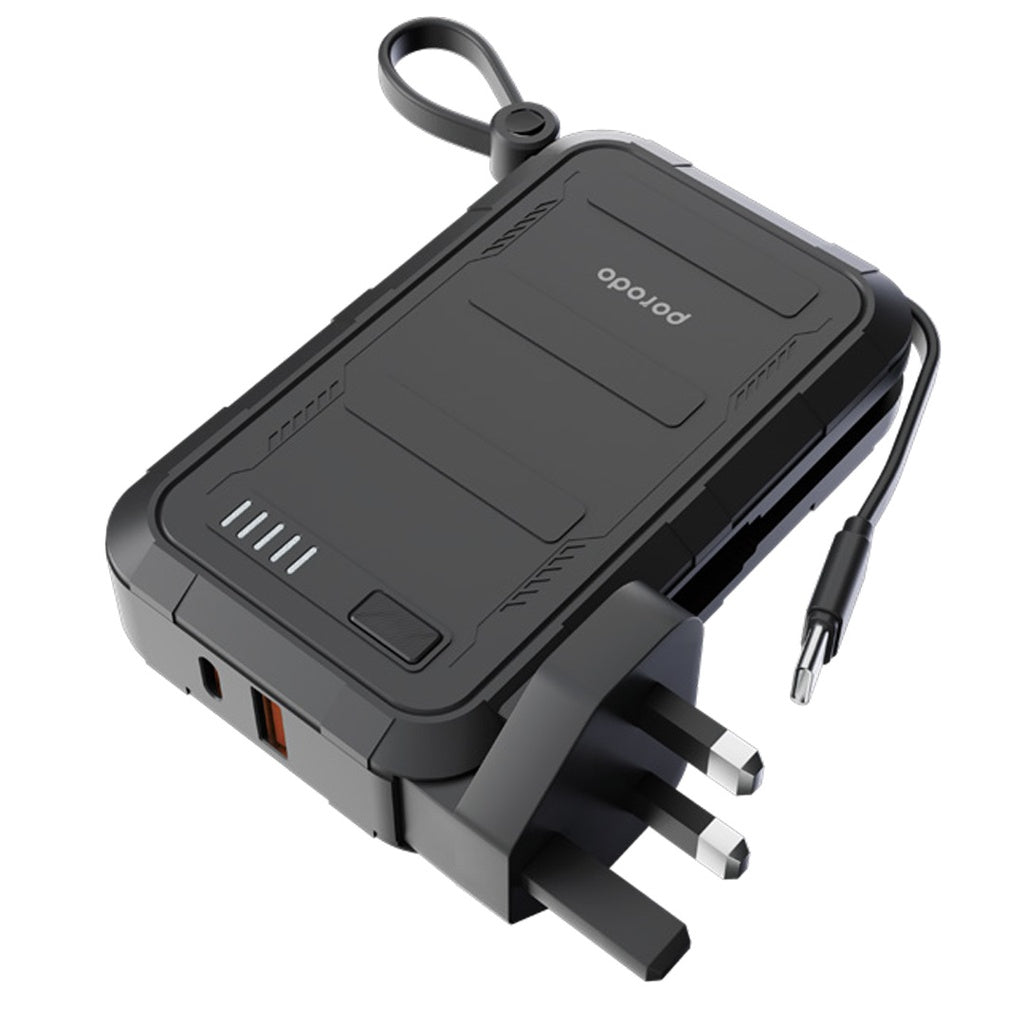 Porodo 10000mAh wall charger power bank with built-in plug
