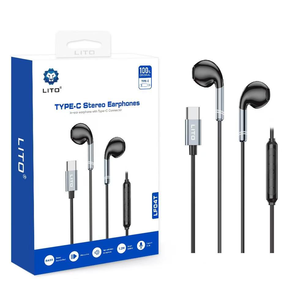 LITO LF04T USB-C stereo earphones front view