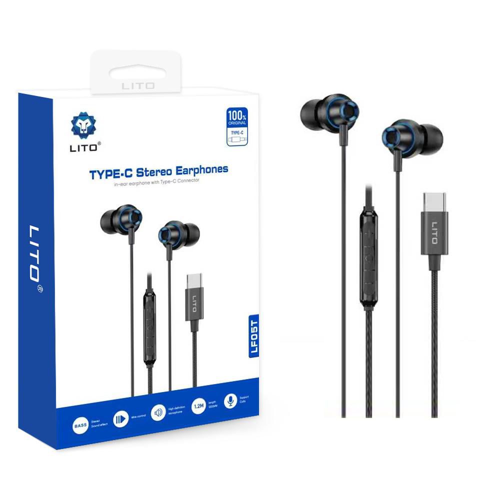 LITO LF05T USB-C stereo earphones front view