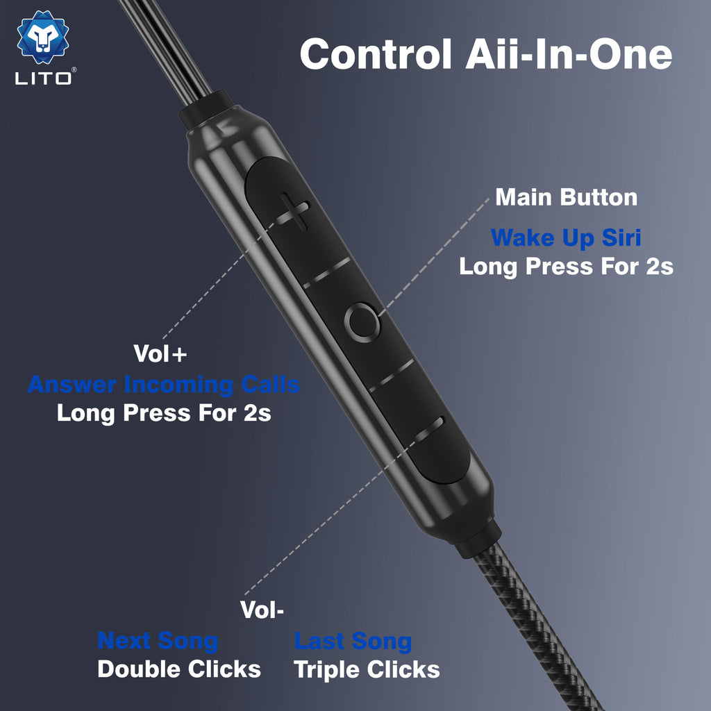 LITO LF04T earphones USB-C connector and in-line controls detail
