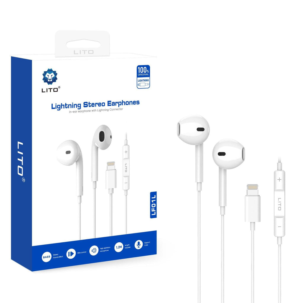 LITO LF01L Lightning AUX earphones front view