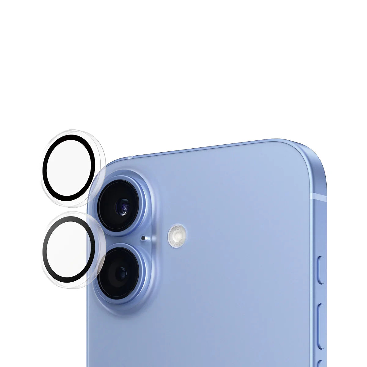iPhone 16 camera lens protector set front view black ring