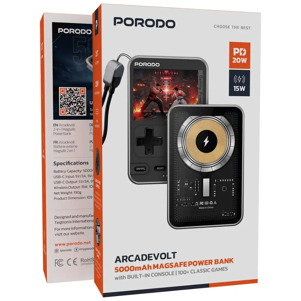 Porodo Arcadevolt Power Bank Black – 20W USB-C Fast Charging