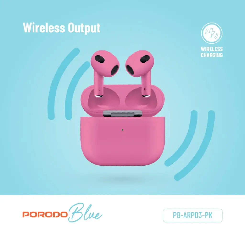 Porodo Blue Deep Bass Earbuds 3 Pink – touch control earbud close-up