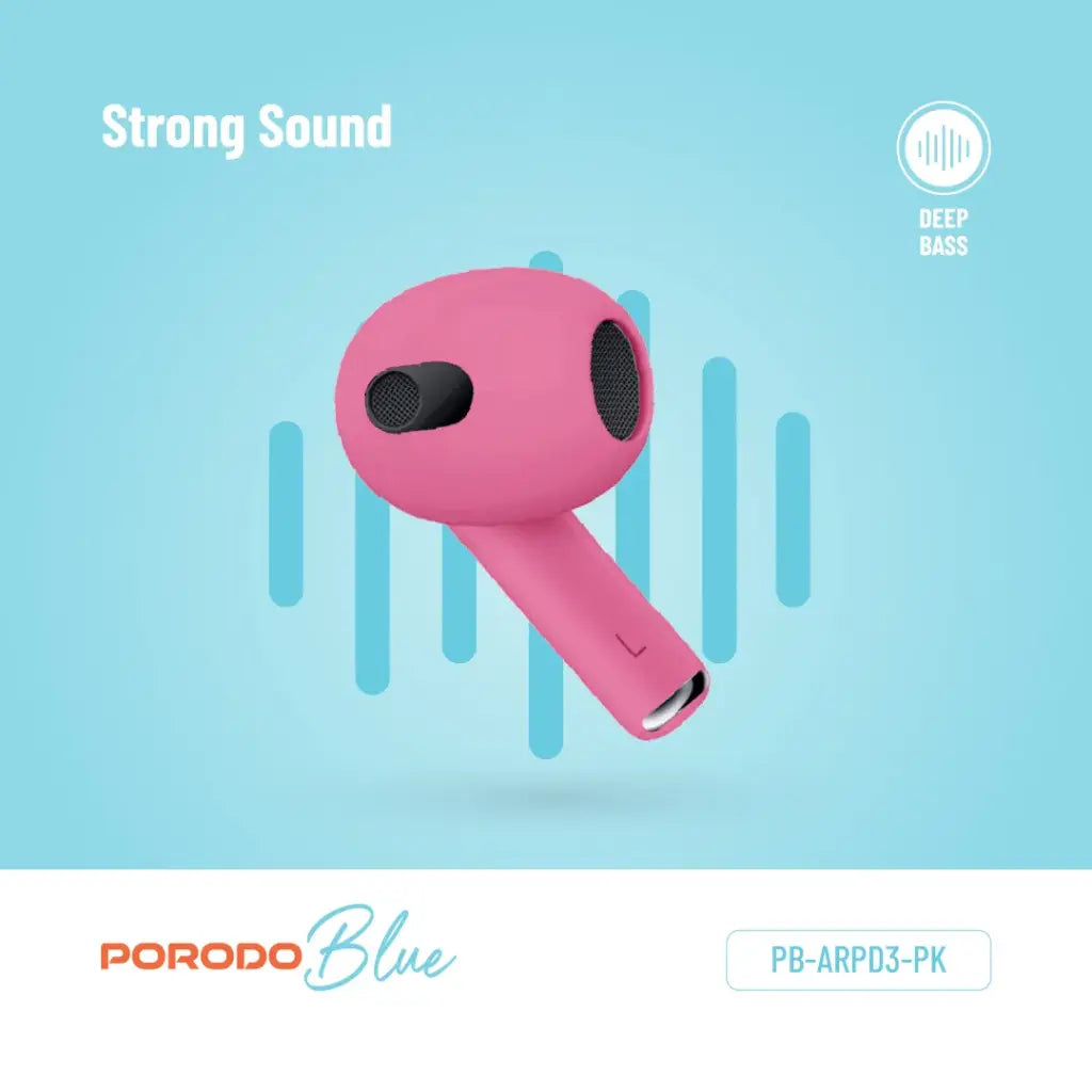 Porodo Blue Deep Bass Wireless Earbuds 3 Pink – retail packaging