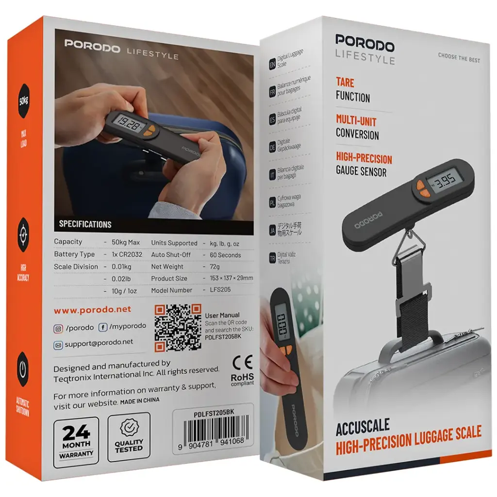 Porodo Accuscale Luggage Scale Black – Digital LCD Display