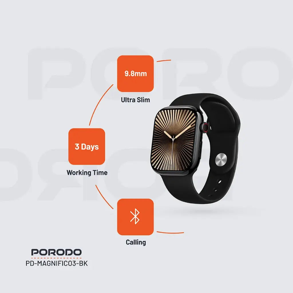 PORODO Magnifico 3 Smart Watch Slim 2.0" HD Display & Extra Strap