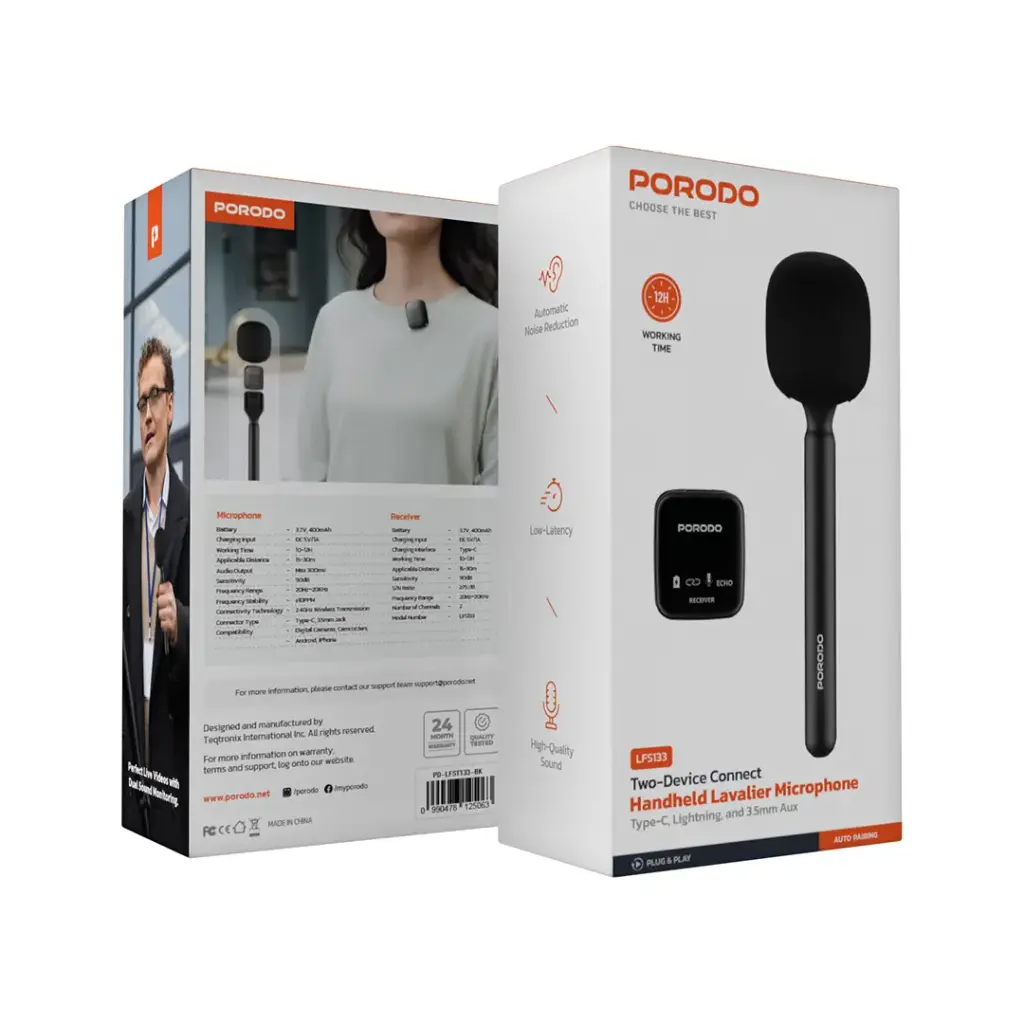 Porodo PD-LFST133 handheld wireless microphone in black