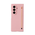 Pink silicone Z Fold 7 case with stylus holder front view