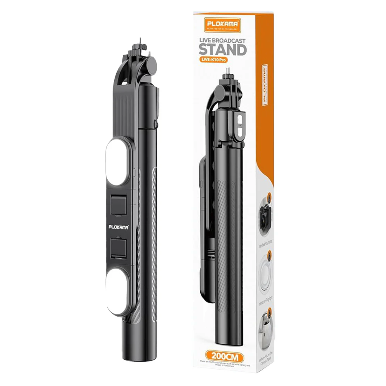 Plokama K10 Pro LED selfie stick tripod extended to 200cm
