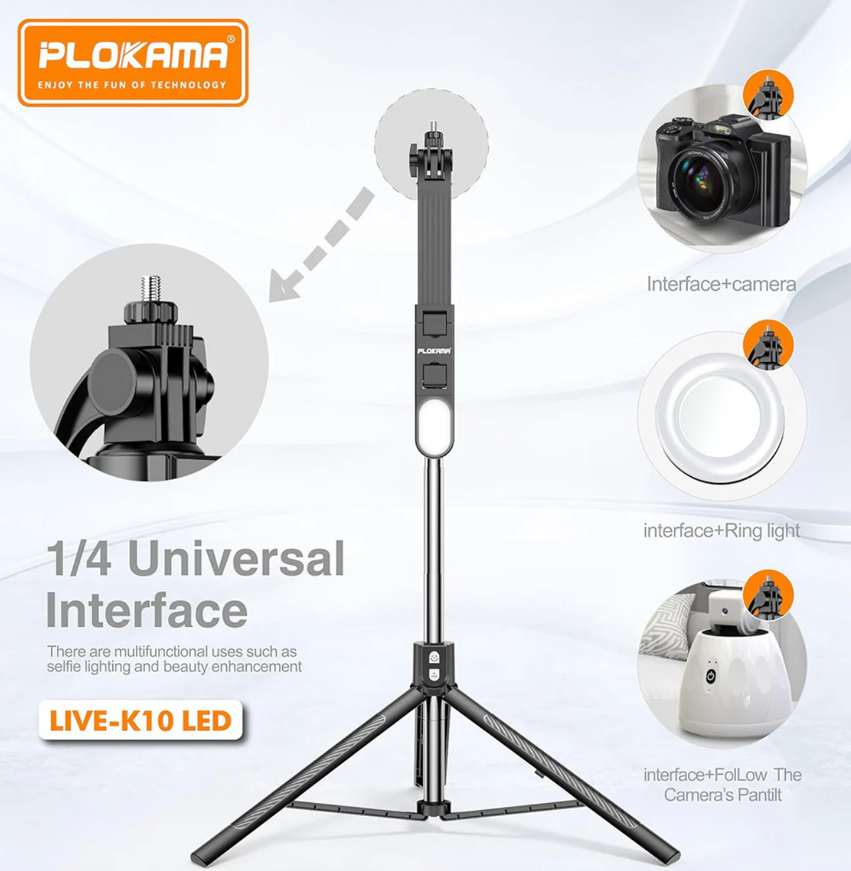 portable tripod selfie stick with adjustable height and lighting
