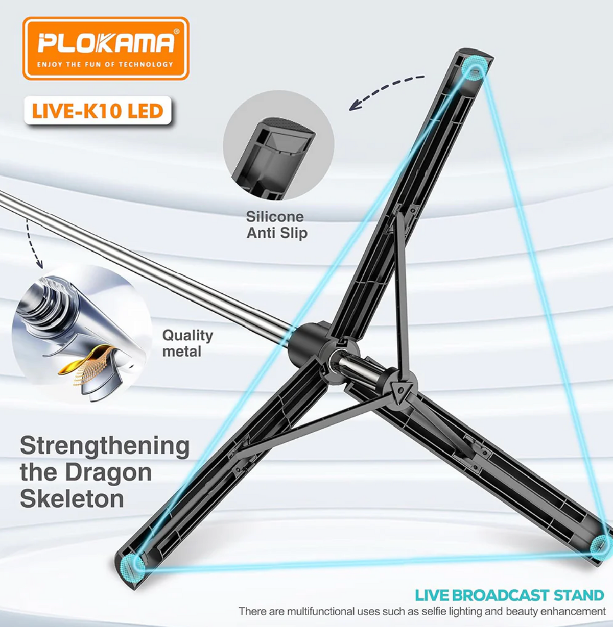 phone tripod with built in LED light and Bluetooth remote
