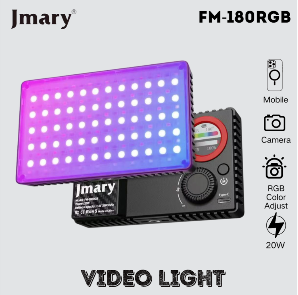 JMARY FM-180RGB portable RGB video fill light for photography
