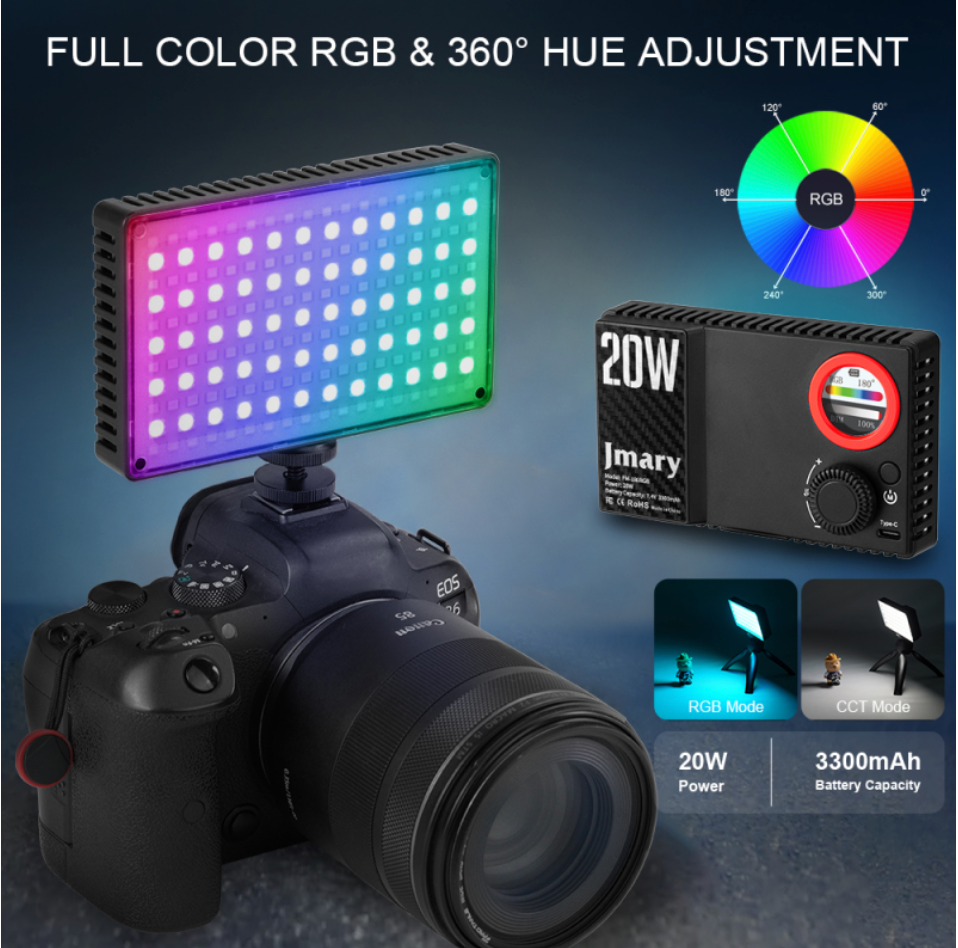 Compact RGB photography light with Type-C charging
