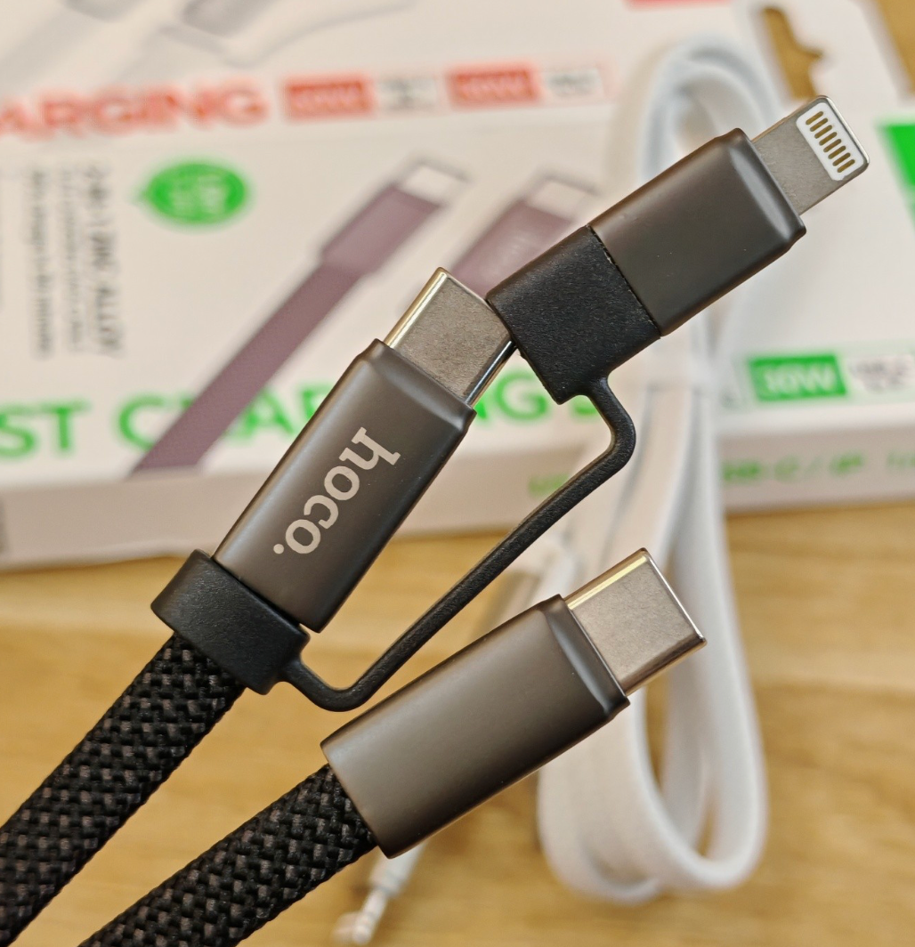HOCO X125 zinc alloy flat cable charging iPhone and USB-C devices
