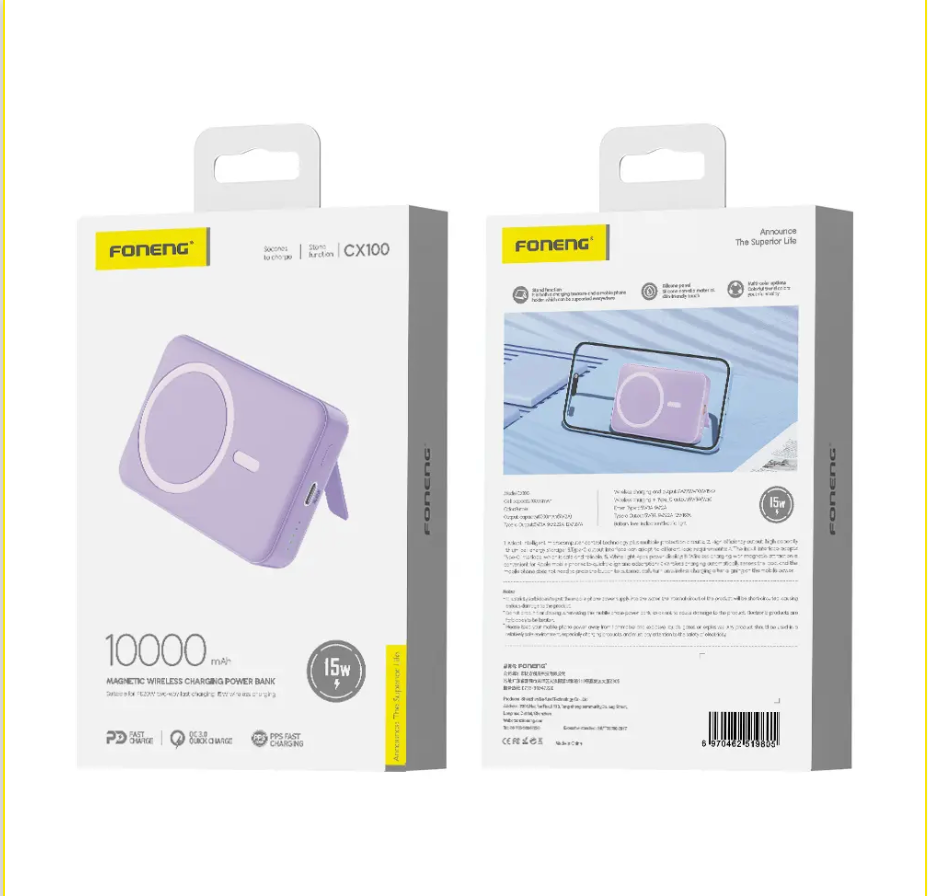FONENG CX100 10000mAh magnetic wireless power bank