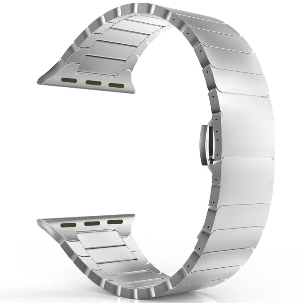 Stainless steel 316 link Apple Watch band silver front view
